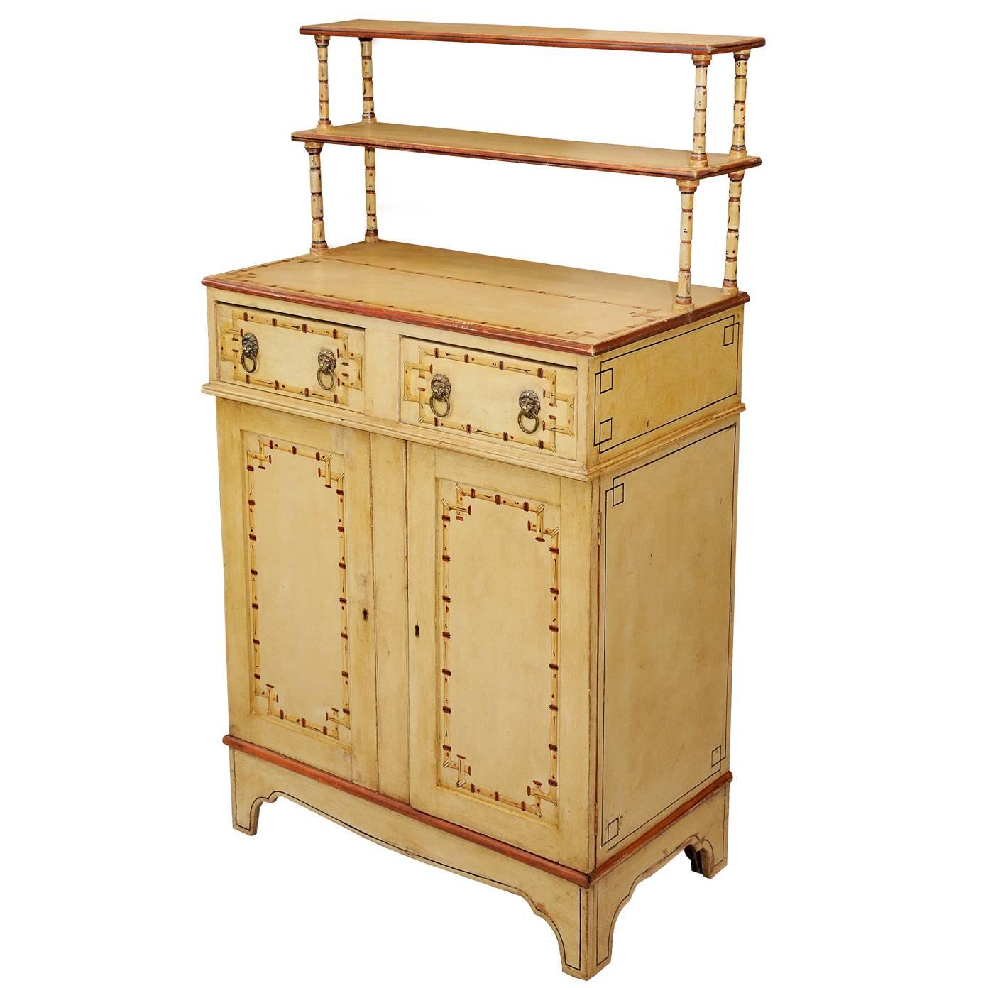 English 19th Century Regency Painted Faux Bamboo Chiffonier Cupboard, circa 1820 For Sale