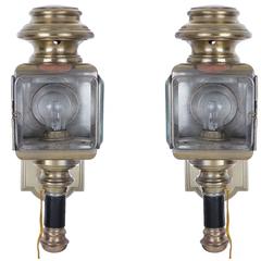 Antique Pair of Carriage Brass and Glass Wall Lights, circa 1890