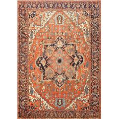 Antique Tribal Room Size Persian Heriz, Serapi Rug 8