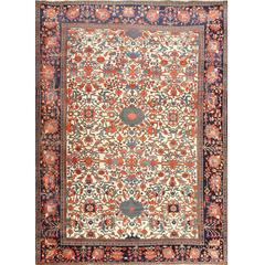Extremely Fine Ivory Background Antique Persian Farahan Rug