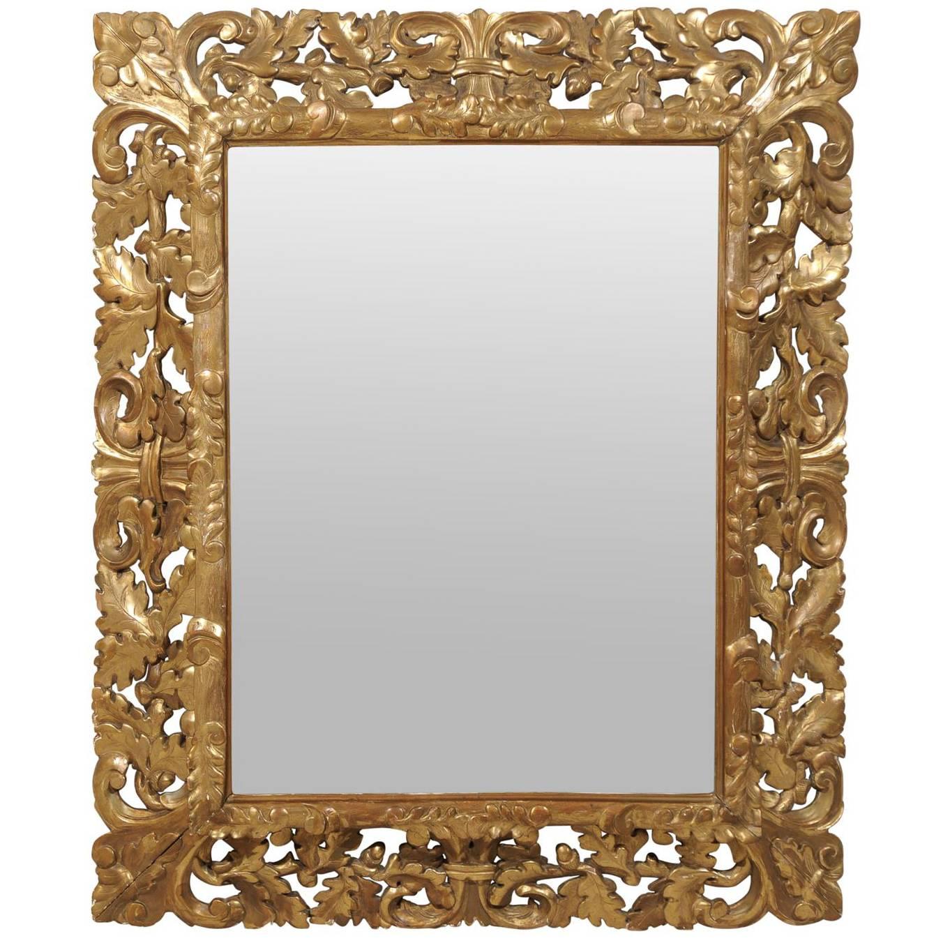 19th Century French Gilded Mirror with Carved Frame