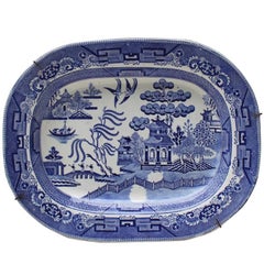 Antique Early 19th Century English Blue Willow Platter