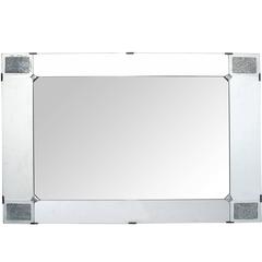 Large French Art Deco Beveled Mirror with Pewter Floral Reserves 10