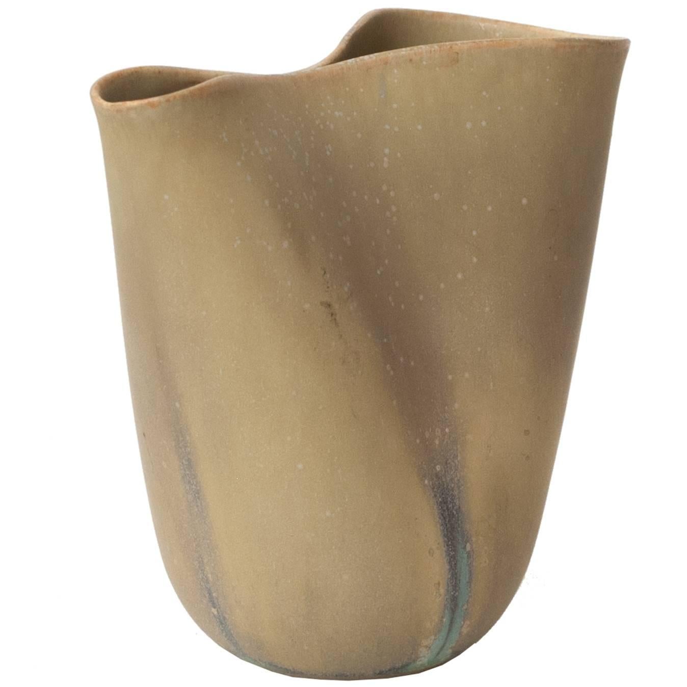 Rare Veckla Vase in Golden Glaze by Stig Lindberg for Gustavsberg