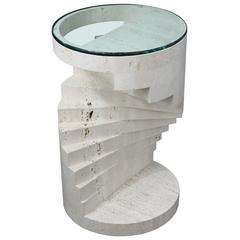 End Table with Stepped Travertine Design by Francesco Acitelli 