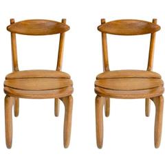 Pair of Oak Side Chairs by Guillerme et Chambron 1