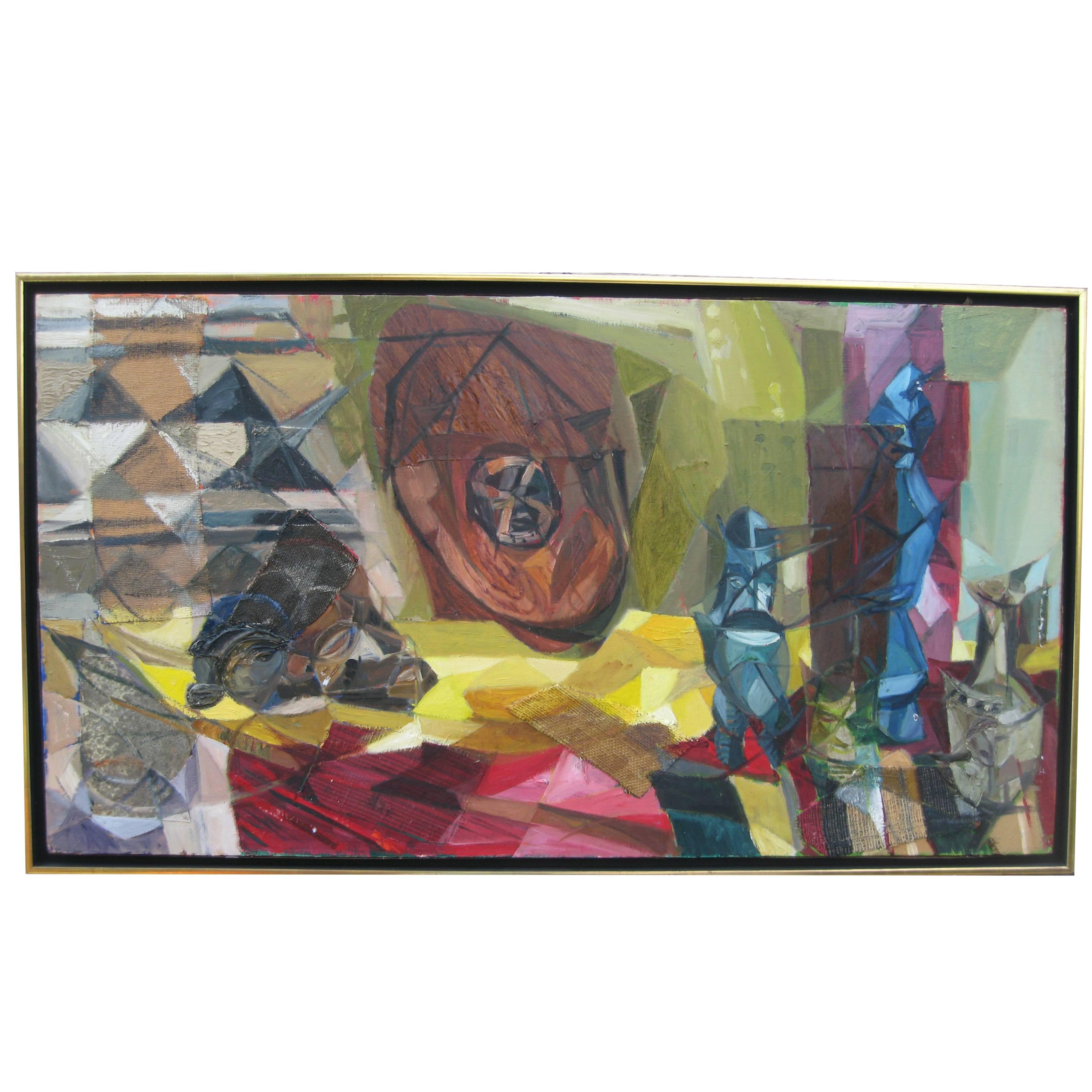 1963 Cubist "African Still Life" Mixed-Media Assemblage Painting