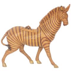 Woven Wicker Zebra Box or Sculpture