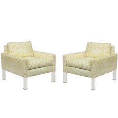 Pair of Modernist Club Chairs with Solid Lucite Legs 10