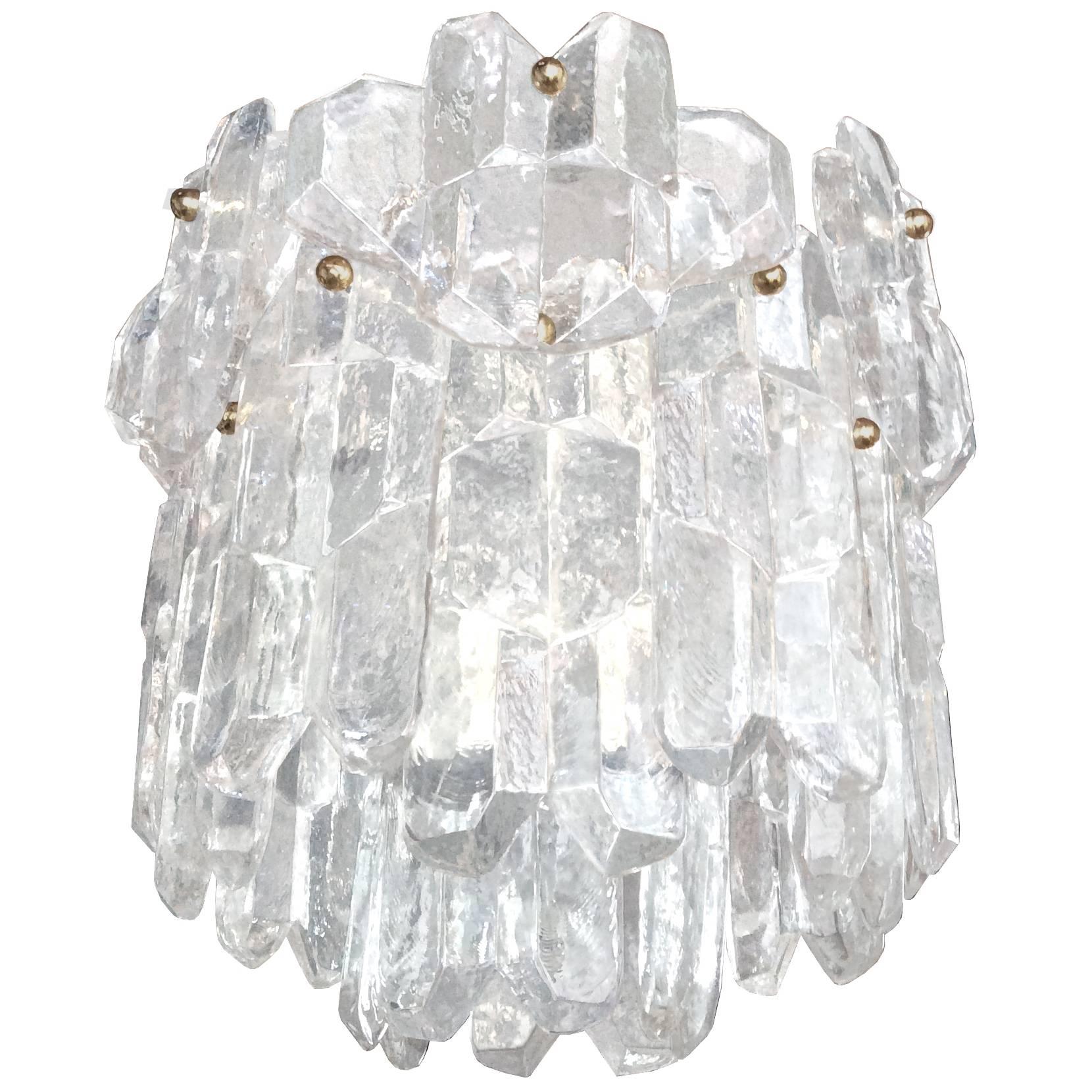 J. T. Kalmar Thick Textured Clear Glass Chandelier For Sale