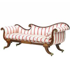 English Regency Brass Inlaid Antique Recamier Sofa Chaise Longue, circa 1825