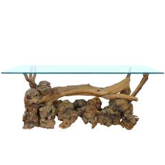 Burl & Driftwood Glass-Top Console Table