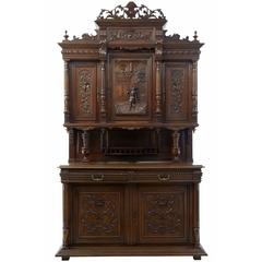 19th Century Flemish Carved Walnut Buffet Dresser