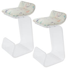 Pair of Sculptural Bar Stools in Molded Lucite