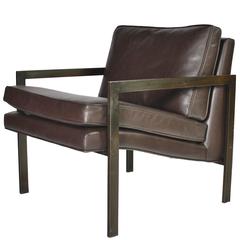 Milo Baughman Bronze and Leather Lounge Chair