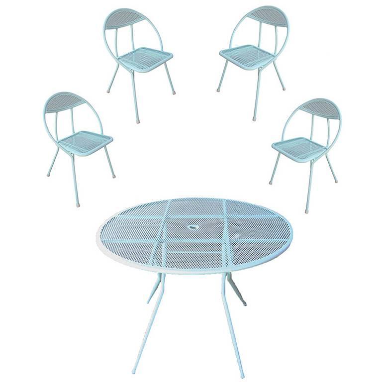 Salterini Mid Century Modern Steel Outdoor Patio Dining Set With Rid Jid Mid Century Modern Steel Outdoor Patio Dining Set With Four Chairs