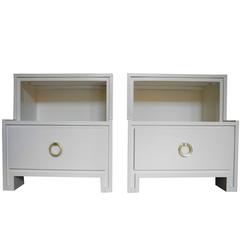 Linen White Mid-Century Modern Conant Ball Night Stands with Deep Drawers 
