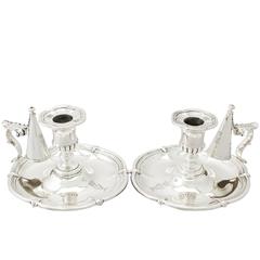 Sterling Silver Chamber Candlesticks, Antique Victorian