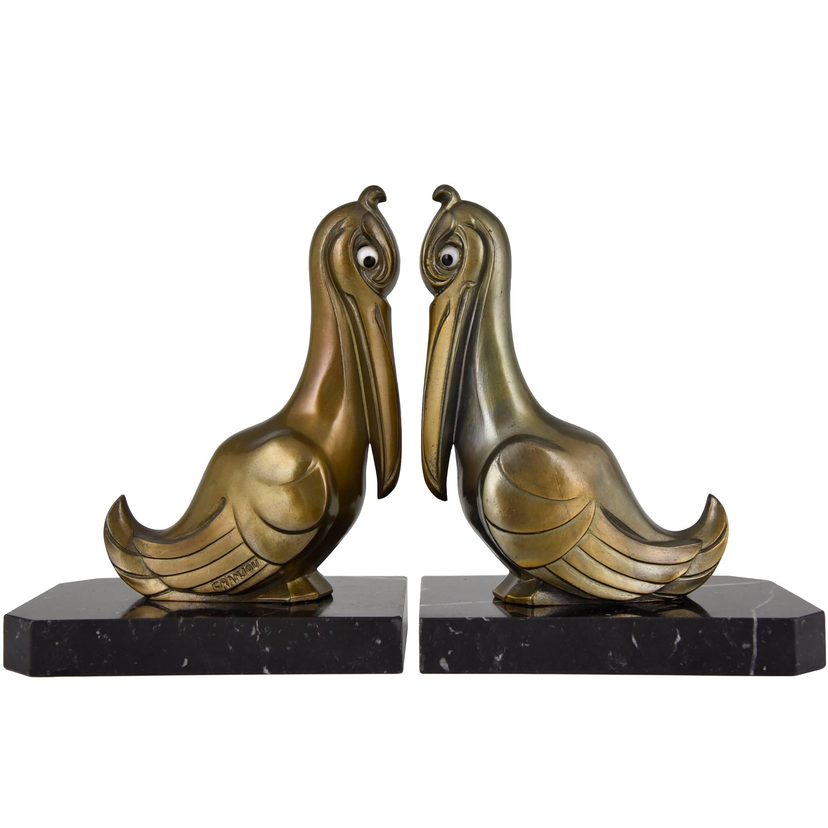 French Art Deco Pelican Bookends by Franjou, 1930