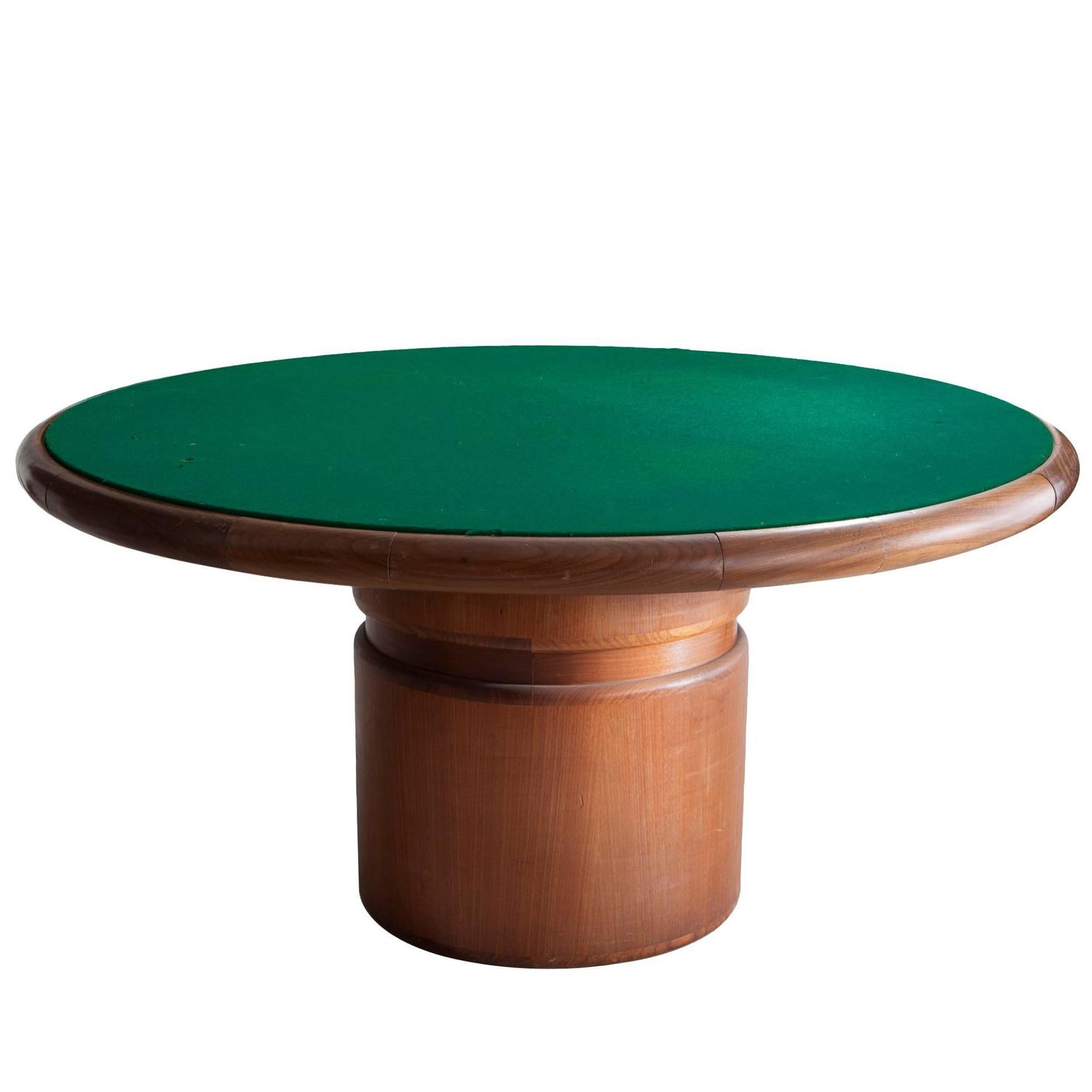 Round Game Table with Green Felt Surface Designed by Sergio Rodrigues