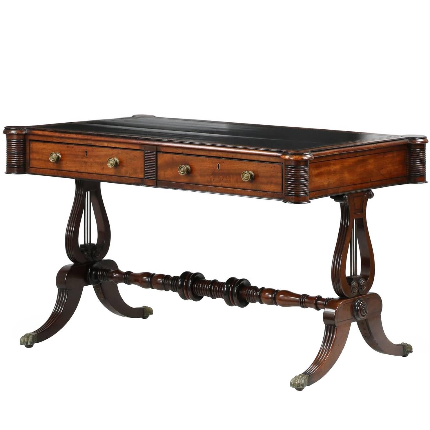 English William IV Mahogany Antique Writing Desk Table, circa 1830