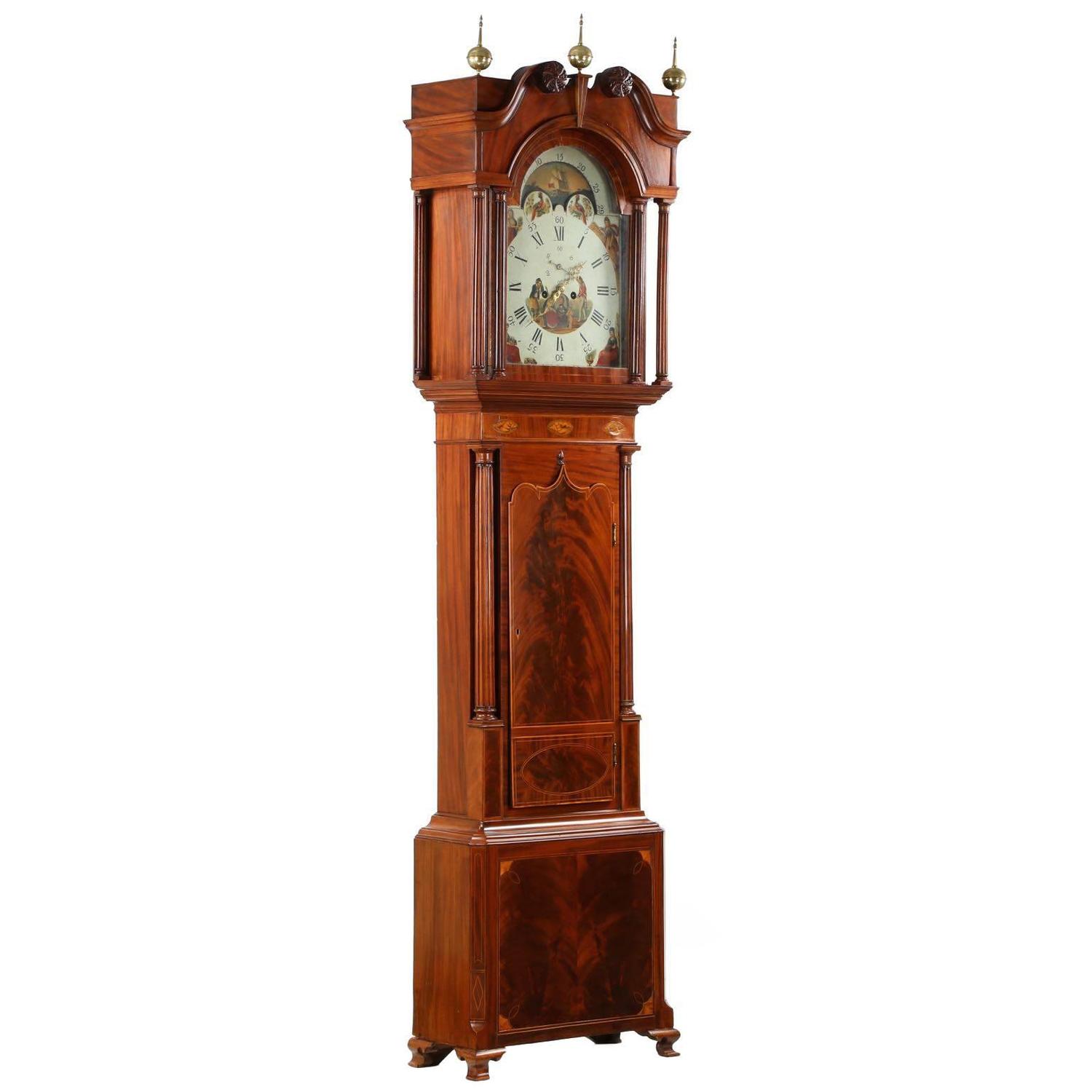 English Mahogany Antique Tall Case Clock Tribute to Admiral