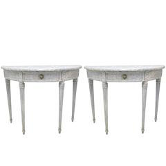 Pair of 19th Century French Painted Demilune Console Tables