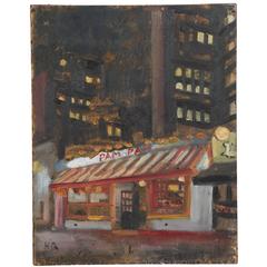 Vintage Oil on Wood Painting of Chinatown Restaurant Pam Pam