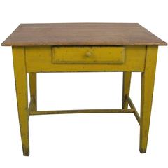 19th Century Country Table or Stand in Old Yellow Paint