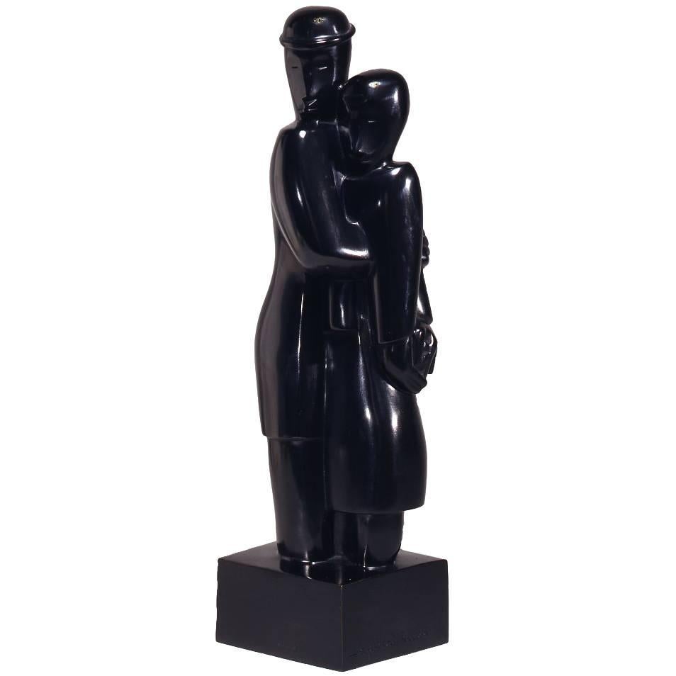 Jean Lambert-Rucki Bronze "Couple au Chapeau Melon, " circa 1923 For Sale