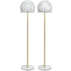 Pair of Floor Lamps in Brass with Mottled Glass Shades