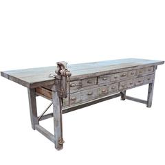 Antique Rustic Handmade Work Bench with Blacksmith Vice