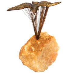 Flying Bird Solid Bronze and Raw Marble Sculpture by Curtis Jere studio