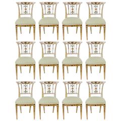 Exceptional Set of 12 19th Century Italian Dining Chairs with Painted Finish