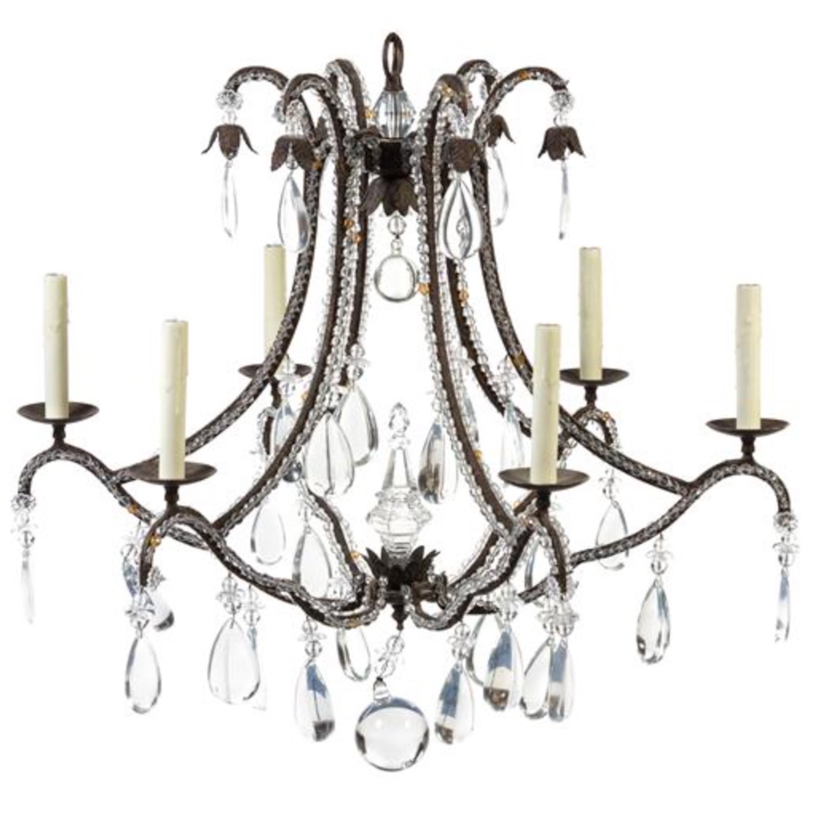 Antique French SixLight Wrought Iron Chandelier For Sale at 1stDibs
