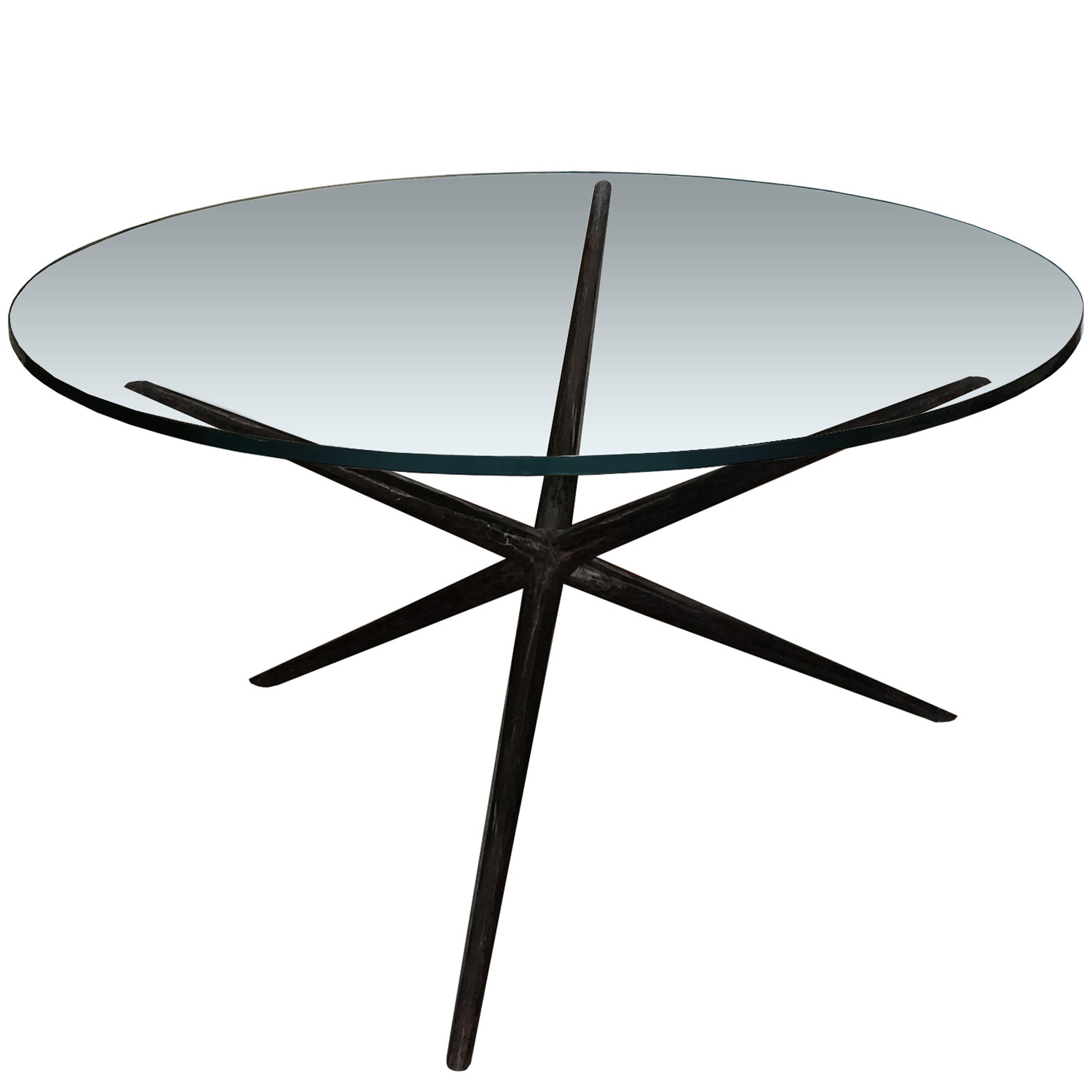 Blackened Hammered Steel Dining Table Base For Sale