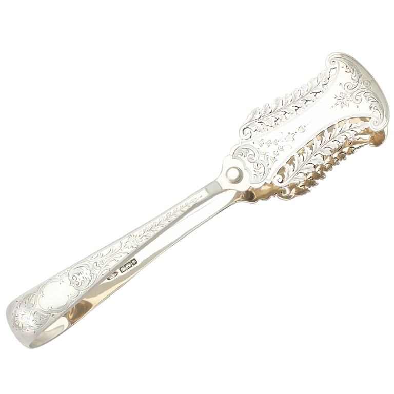 Pair of Sterling Silver Serving Tongs Antique Edwardian at 1stDibs