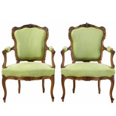 Pair of 19th Century Carved French Walnut Armchairs