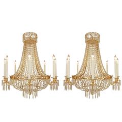 Pair of 19th Century Neoclassical Style Ormolu and Crystal Chandeliers 11