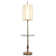 Vintage Solid Brass Table Lamp with Tempered Glass Gallery Tray