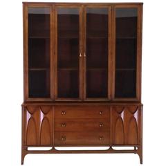 Used Walnut Brasilia Buffet Credenza by Broyhill  with detachable china hutch