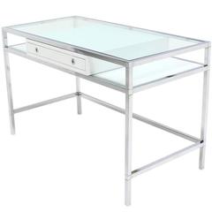Chrome and Glass One-Drawer Writing Table Desk