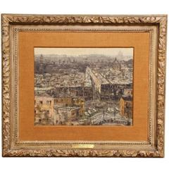 En Grisaille Oil on Board Painting of Paris 8