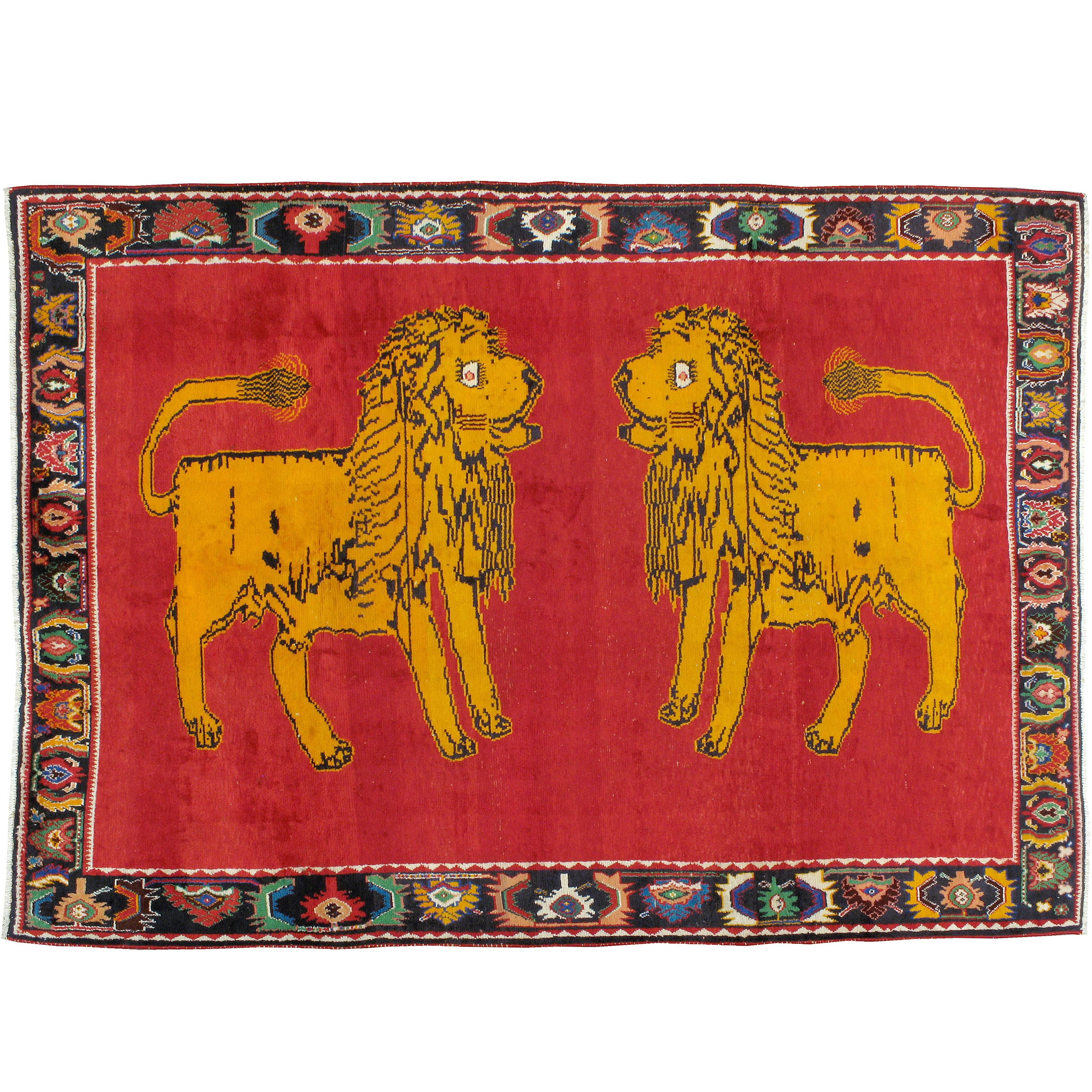 Vintage Persian Pictorial Gabbeh Rug