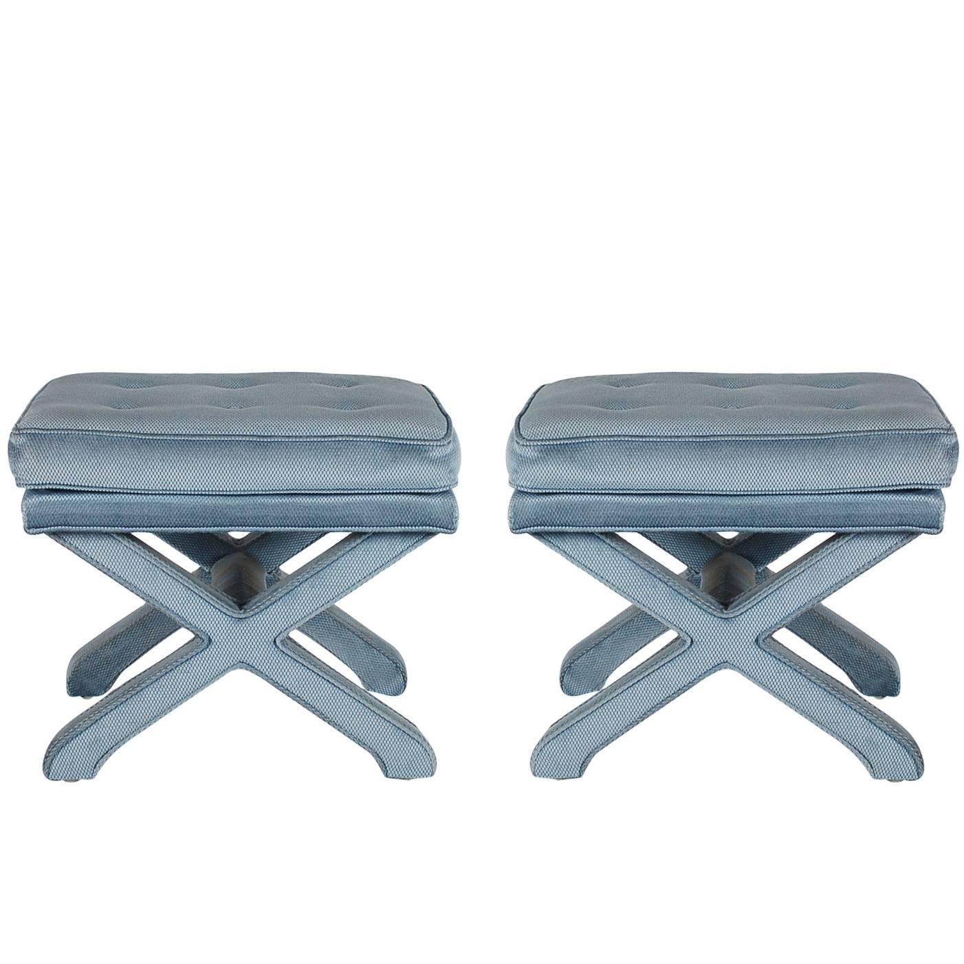 Pair of X-Base Stools or Benches after Billy Baldwin