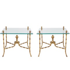 Hollywood Regency Faux Bamboo and Glass End Tables