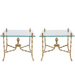 Hollywood Regency Faux Bamboo and Glass End Tables 7