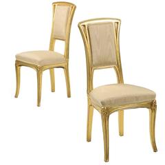 Fine Pair of Art Nouveau Period Carved Giltwood Antique Side Chairs 11