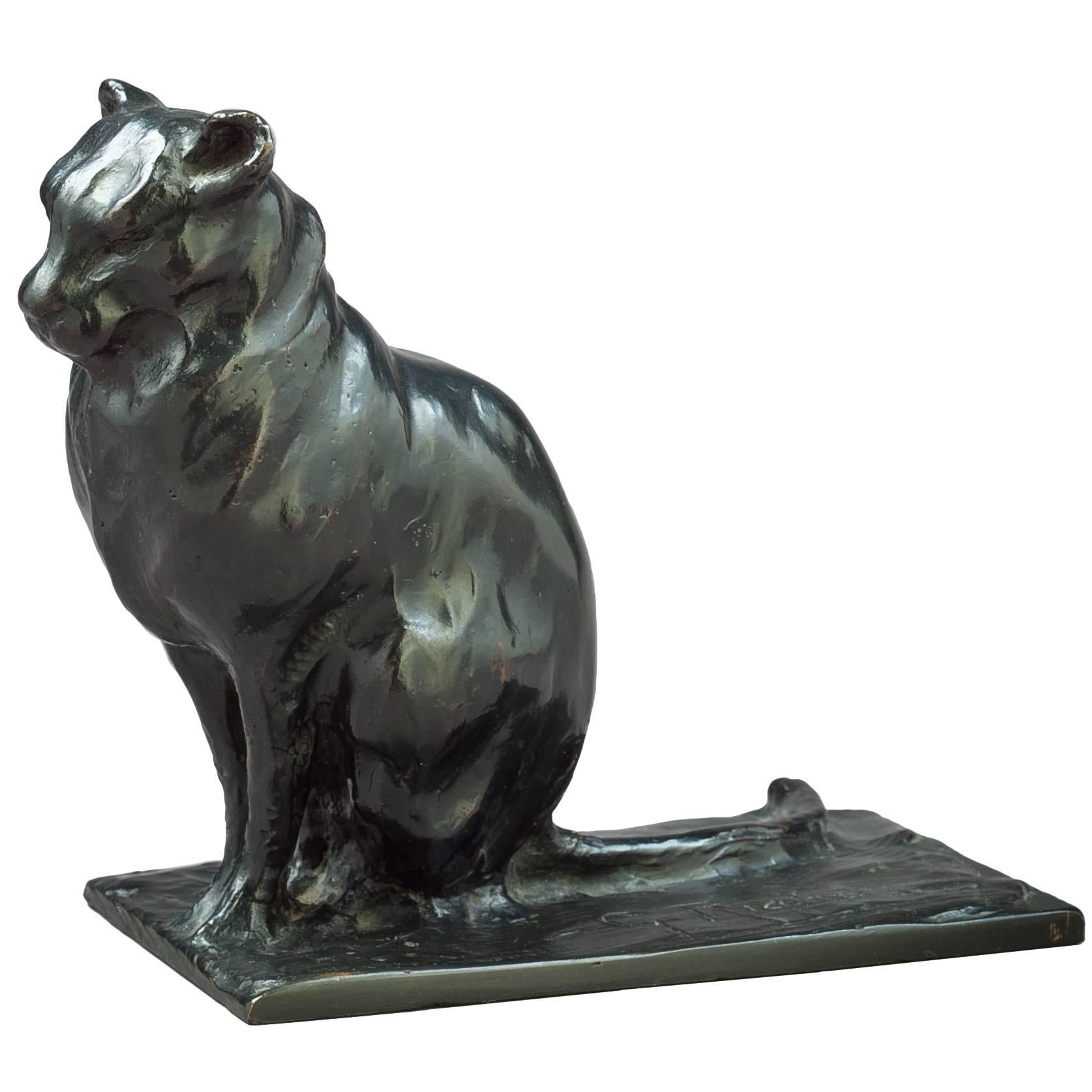 Bronze Cat Sculpture, Guido Righetti, circa 1925 For Sale