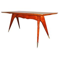 Vintage 1950s Rectangular Dining Table, cherrywood, formica, aluminium. Italy 